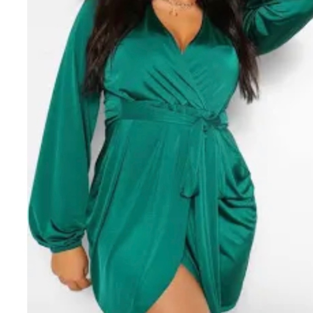 Plus Disco Slinky Belted Wrap Dress